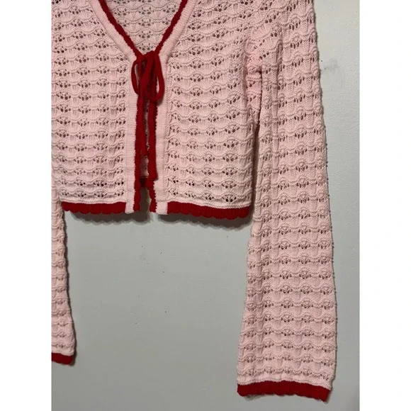 Coquette Balletcore Crochet Cropped Cardigan Women Sz XS Cottagecore Twee Girly - Picture 3 of 7